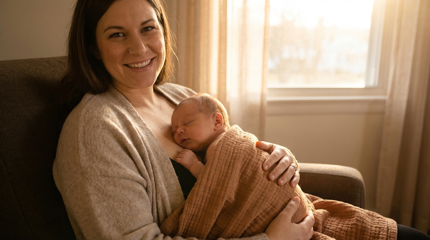 Selbstbestimmte Mutter mit Baby